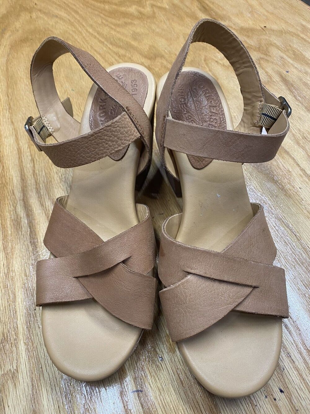 Kork-Ease Kristjana Platform Sandals Women's 10 M Brown Leather Ankle Strap S64
